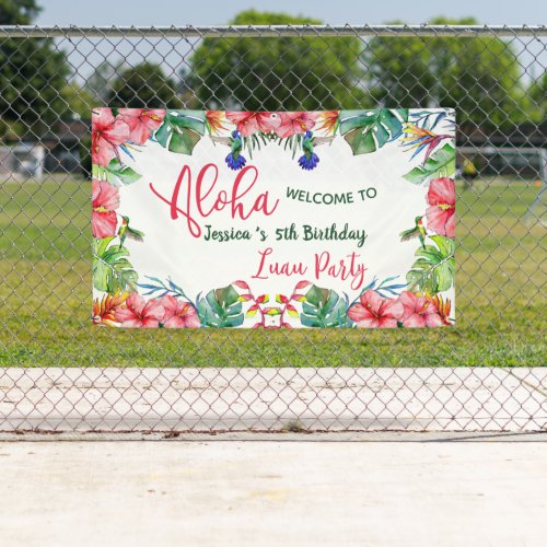 Aloha Tropical Hibiscus Hawaiian Birthday Party   Banner