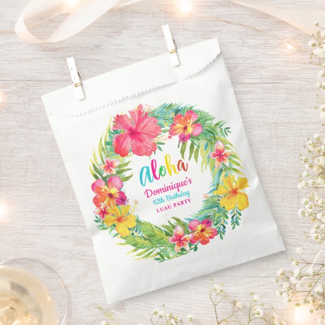 Aloha Tropical Hibiscus Luau Birthday Favor Bag (Clipped)