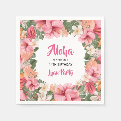 Aloha Tropical Hibiscus Luau Birthday Paper Napkins