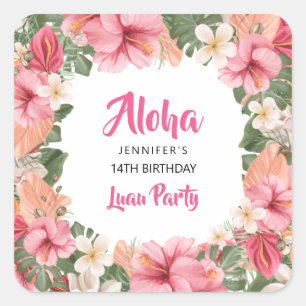 Aloha Tropical Hibiscus Luau Birthday Party Square Sticker
