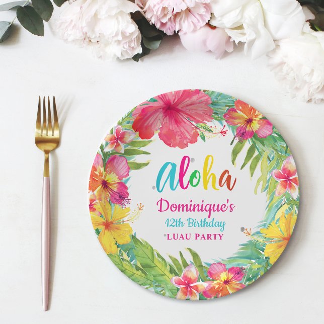Aloha Tropical Hibiscus Luau Party Birthday  Paper Plates (Creator Uploaded)