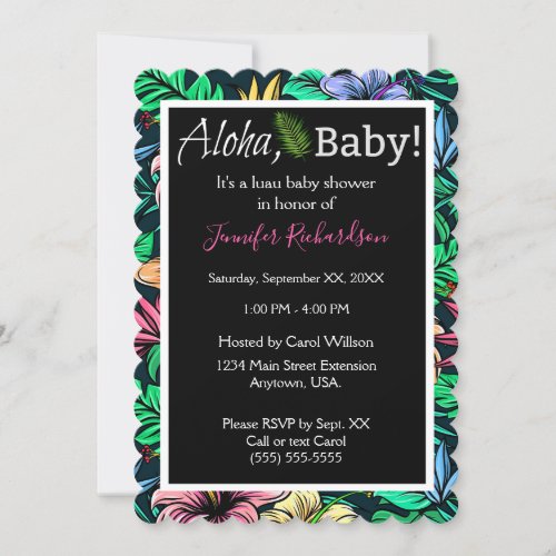 Aloha Tropical Hibiscus Luau Theme Baby Shower Invitation