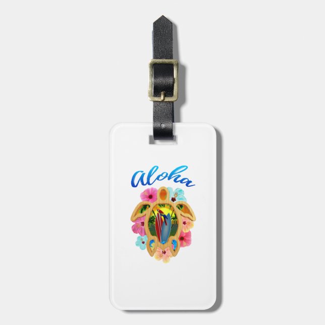 Aloha Tropical Honu Sea Turtle Luggage Tag (Front Vertical)