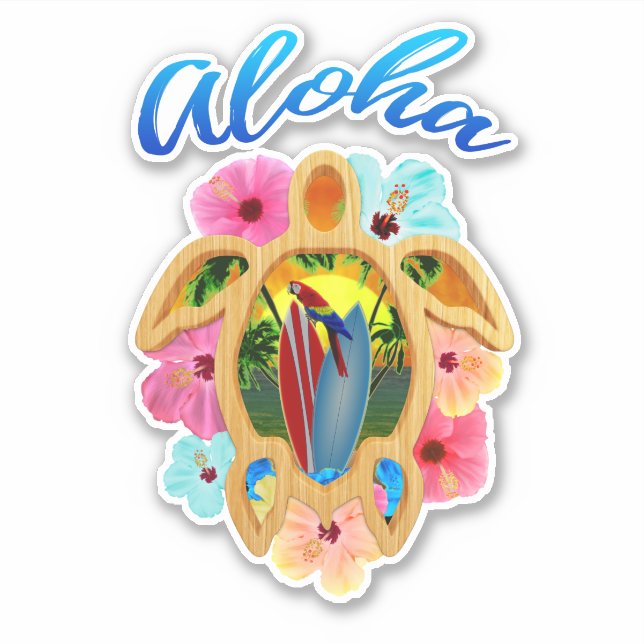 Aloha Tropical Honu Sea Turtle Sticker (Front)