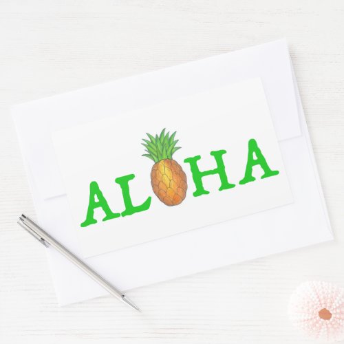 ALOHA Tropical Island Hawaiian Pineapple Hello Rectangular Sticker