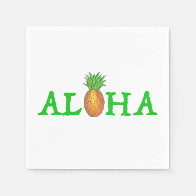 ALOHA Tropical Island Hawaiian Pineapple Luau Paper Napkins (Front)