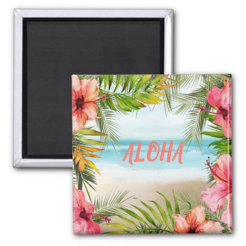 Aloha Tropical Island Paradise Palms and Flowers Magnet