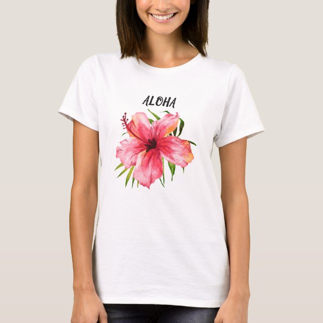 Aloha Tropical Island Paradise Palms and Flowers T-Shirt (Front)