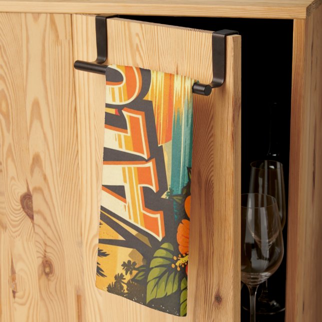 Aloha Tropical Island Sunset Artwork Kitchen Towel (Thirds Fold)