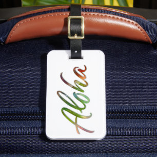 Aloha Tropical Leaves Lettering - Hawaii Lettering Luggage Tag