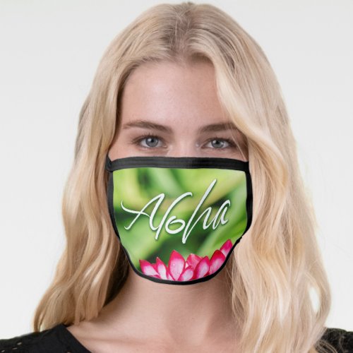 Aloha Tropical Leaves Pink Flower  _ Hawaiian Face Mask