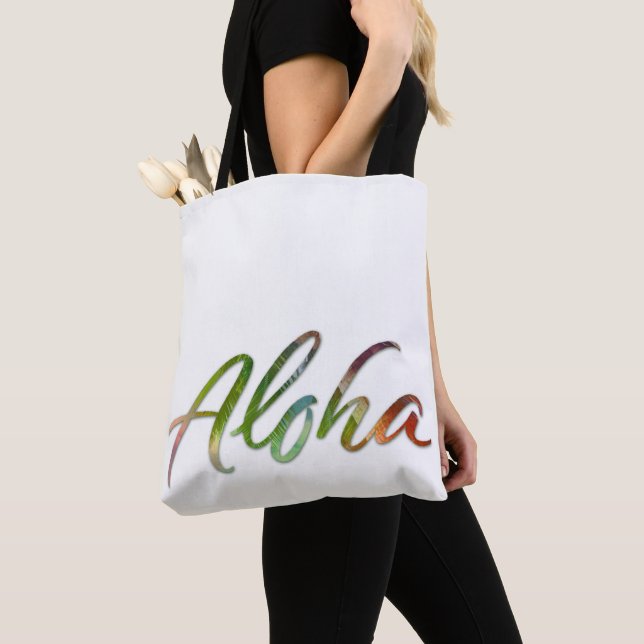 Aloha - Tropical Lettering - Hawaii Hawai'i Nature Tote Bag (Close Up)