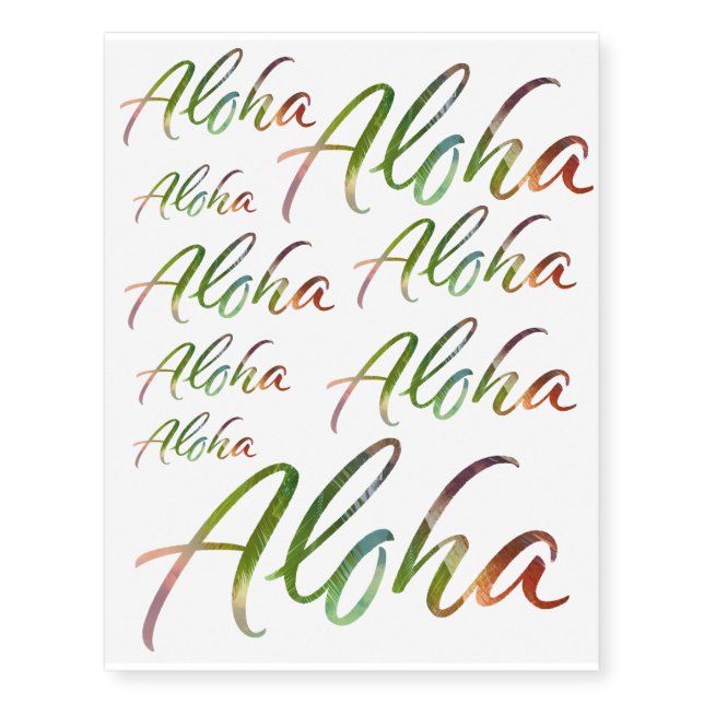 Aloha Tropical Lettering Hawaii Nature Calligraphy Temporary Tattoos (Front)
