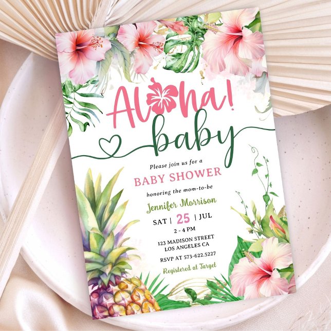 Aloha! Tropical Luau Baby Shower Girl Pink  Invitation (Creator Uploaded)