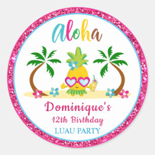 Aloha Tropical Luau Birthday Party Classic Round Sticker