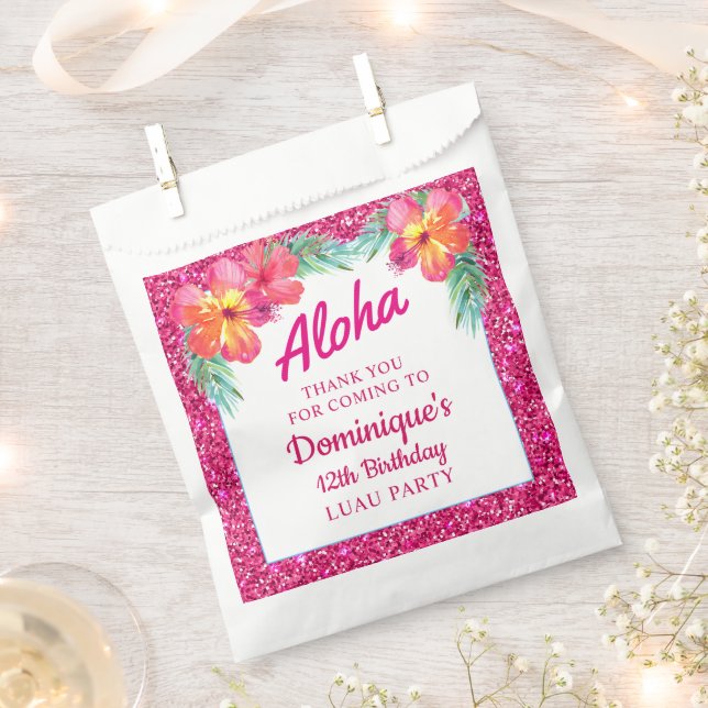 Aloha Tropical Luau Birthday Party Favor Bag (Clipped)