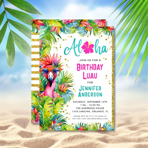 Aloha Tropical Luau Birthday Party Invitation