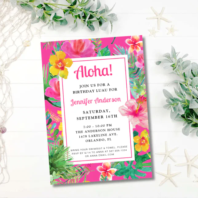 Aloha Tropical Luau Birthday Party Invitation | Zazzle