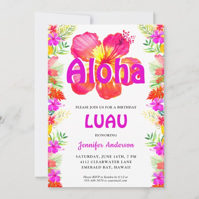 Aloha Tropical Luau Birthday Party Invitation (Front)