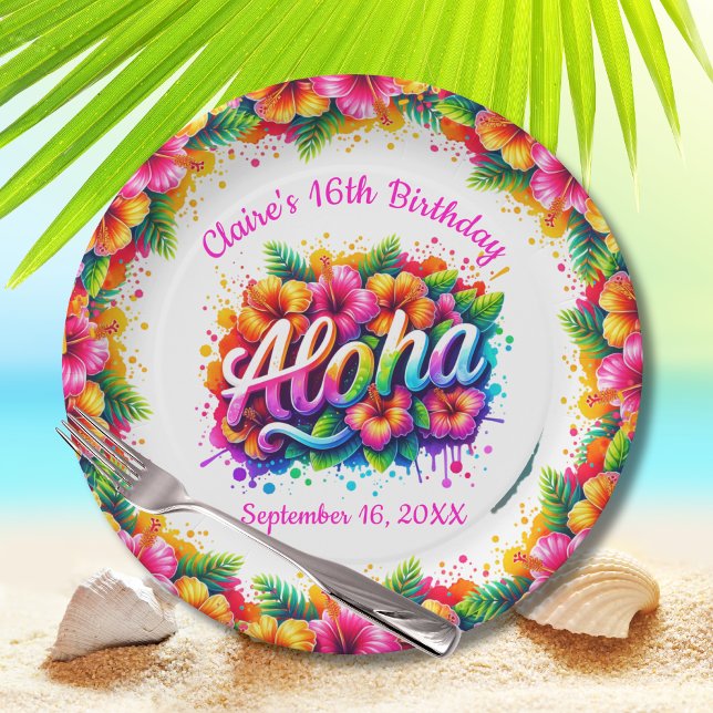 Aloha Tropical Luau Birthday Party Paper Plates (Creator Uploaded)