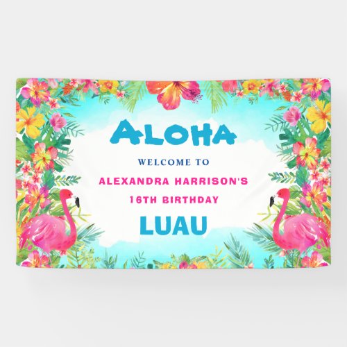 Aloha Tropical Luau Birthday Party Welcome  Banner