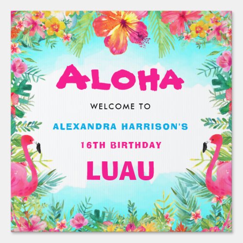 Aloha Tropical Luau Birthday Party Welcome Sign