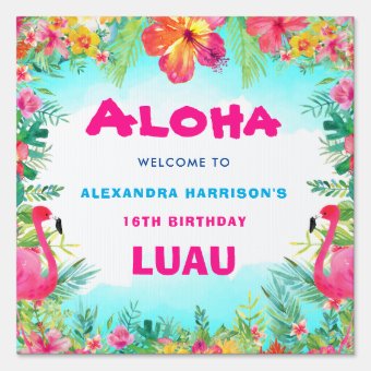 Aloha Tropical Luau Birthday Party Welcome Sign | Zazzle