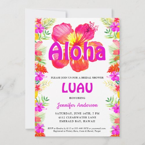Aloha Tropical Luau Bridal Shower Invitation