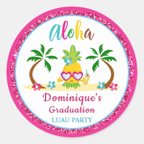 Aloha Tropical Luau Graduation Party   Classic Round Sticker