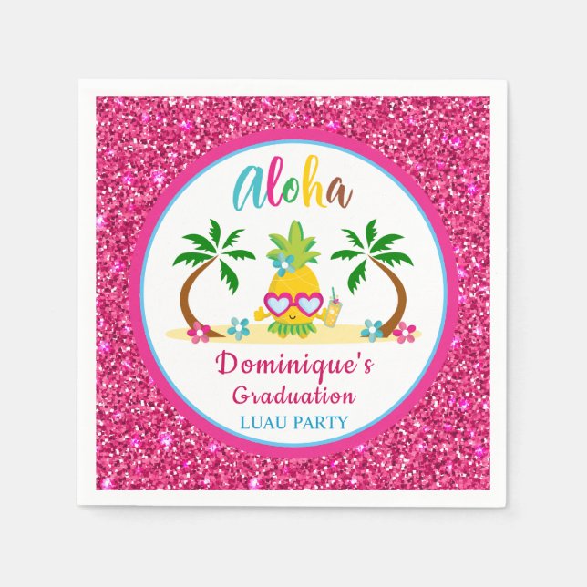 Aloha Tropical Luau Graduation Party Paper Napkins (Front)