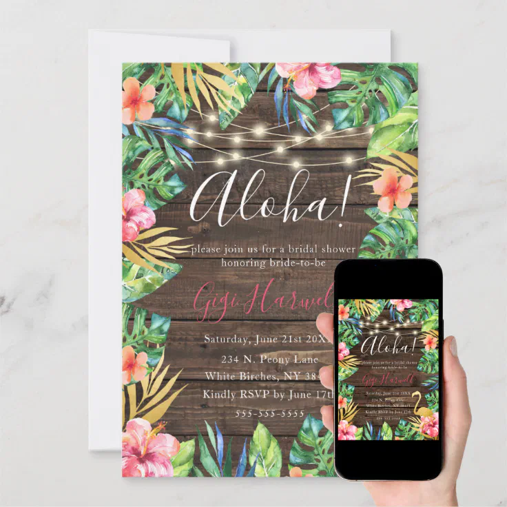Aloha Tropical Luau Hawaiian Bridal Shower Invitation Zazzle