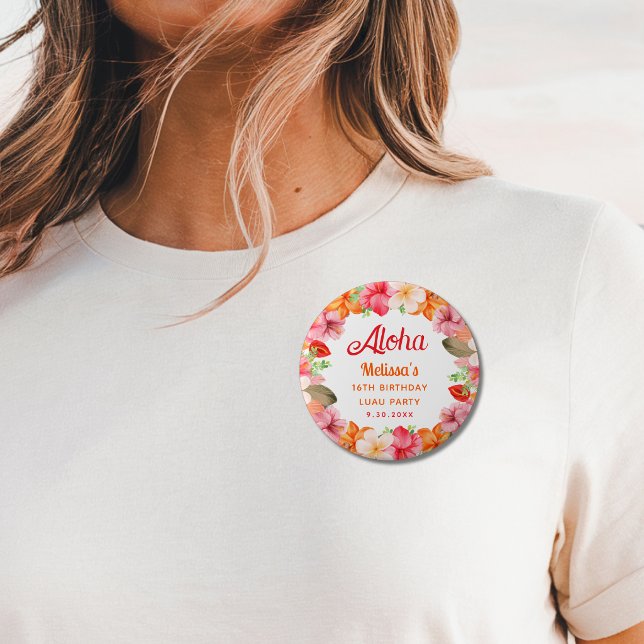 Aloha Tropical Luau Party Birthday  Button (Creator Uploaded)