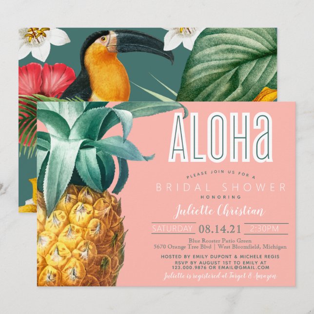 Aloha Tropical Luau Summer Bridal Shower  Invitation (Front/Back)