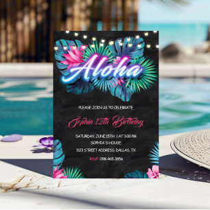 Aloha Tropical Neon Birthday Invitation