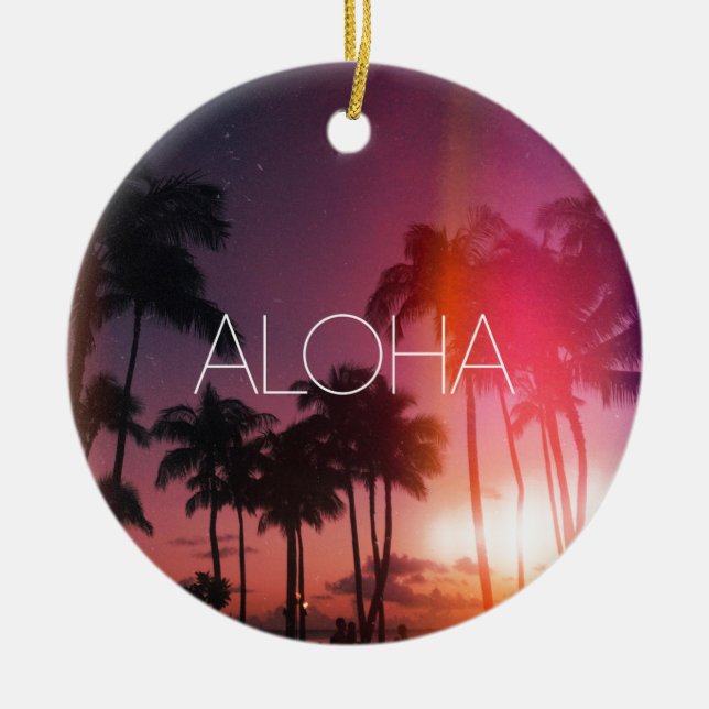 Aloha Tropical Night Ceramic Ornament (Front)