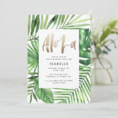 Aloha tropical palm & gold script birthday save the date (Standing Front)