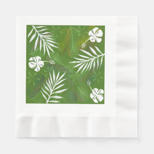 Aloha Tropical Palm Leaf Hibiscus Flower Luau  Napkins