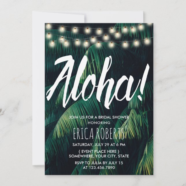 Aloha Tropical Palm Leaves Beach Bridal Shower Invitation (Front)
