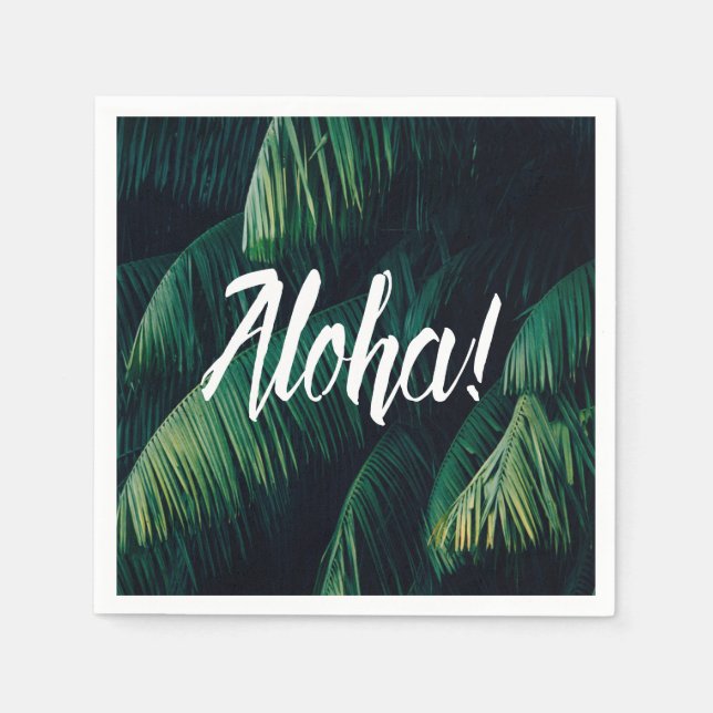 Aloha Tropical Palm Leaves Typography Napkins (Front)