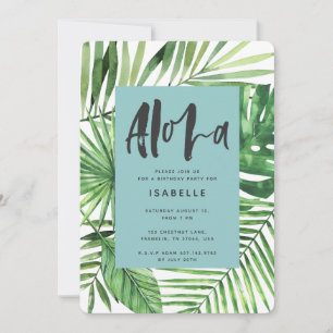 Aloha tropical palm & script birthday invitation