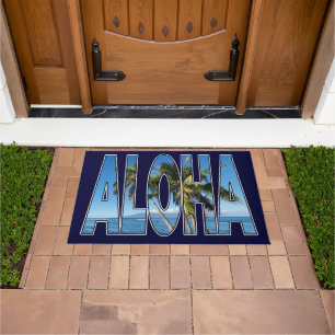 ALOHA Tropical Palm Trees Hawaiian Greeting Doormat
