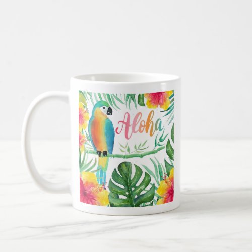 Aloha Tropical Parrot Hibiscus Palm Coffee Mug