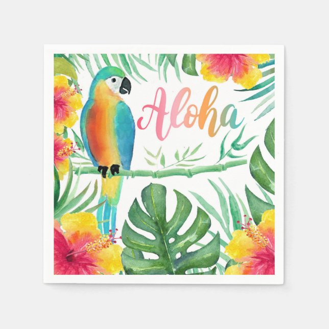 Aloha Tropical Parrot Hibiscus Palm Napkins (Front)