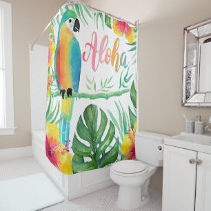 Aloha Tropical Parrot Hibiscus Palm Shower Curtain
