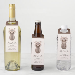 Aloha tropical party with vintage pineapple bottle hanger tag
