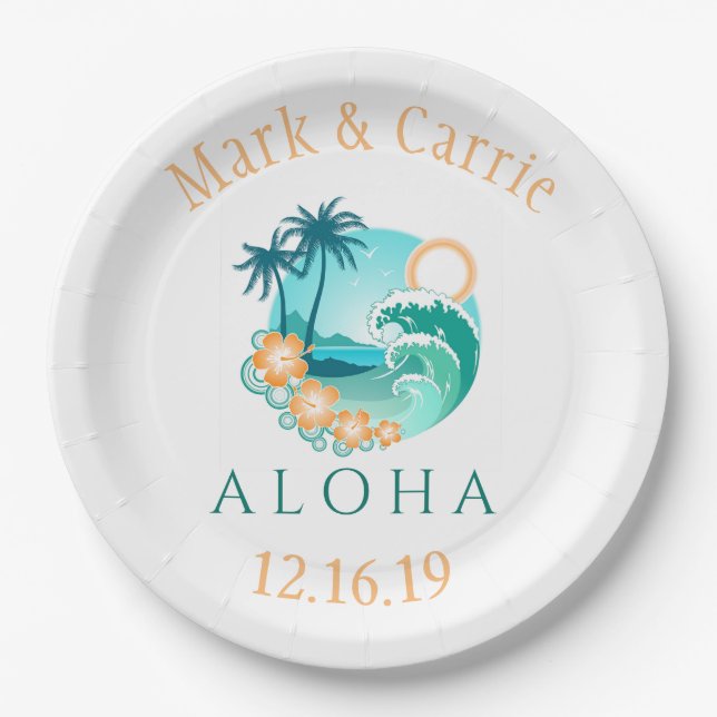 Aloha Tropical Personalized Paper Plates (Front)