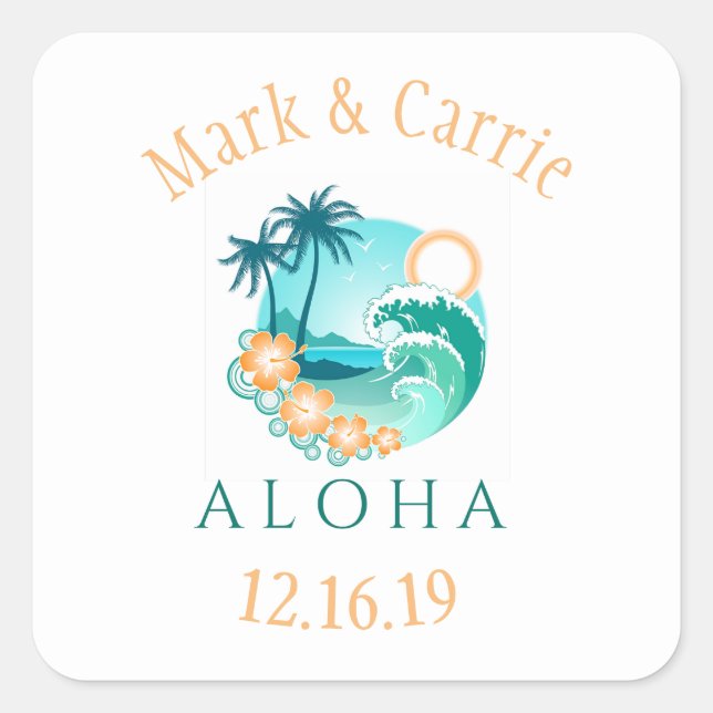 Aloha Tropical Personalized Square Sticker (Front)