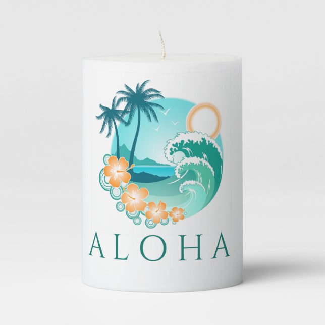 Aloha Tropical Pillar Candle (Front)