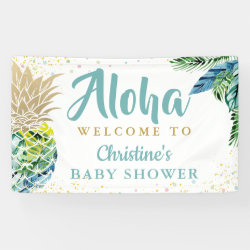 Aloha Tropical Pineapple Baby Shower Banner