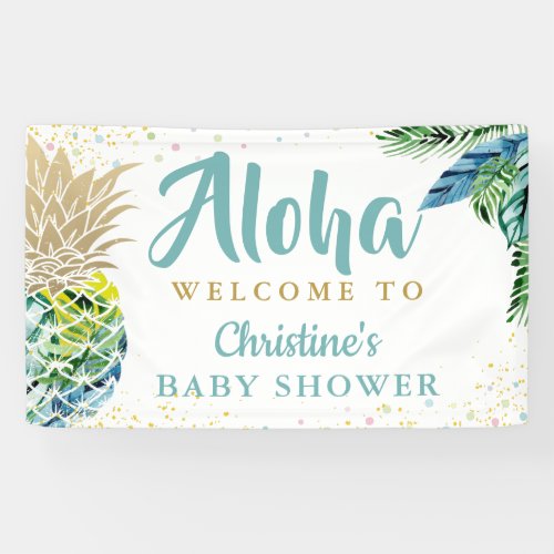 Aloha Tropical Pineapple Baby Shower Banner